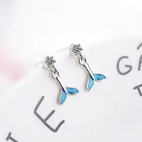 YIRAN Jewelry 925 Sterling Silver Sjöjungfru Glittrande Fiskstjärt Hängande Örhängen Dam Smycken Chic Mode Örhängen Med Zirkon S -E839