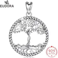 YIRAN Jewelry 925 Sterling Silver Livets Träd Hänghalsband Massivt Silver Träblad & Gudinnehalsband Vintage Smycken Med Ask D475