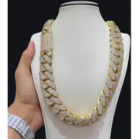 Hi Necklace 15mm Hip Hop Kubisk Zirkon CZ Iced Out Bubblor Cuban Länk Kedja Halsband För Herrsmycken Födelsedagspresent 60cm gyllene