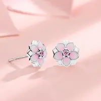 YIRAN Jewelry Modefest Dubbla Örhängen Söta Boho Kvinnliga Små Rosa Blomsterörhängen 100 % Äkta Sterling Silver Örhängen för Kvinnor Gåva