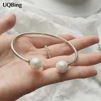 YIRAN Jewelry Mode Vackra 925 Sterling Silver Armringar Simulerad Pärla Manschettarmband & Armband Damaccessoarer Srebrna Bransoletka white