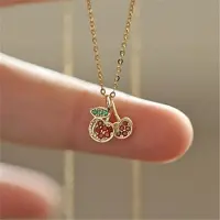 YIRAN Jewelry S925 Sterling Silver 14k Guldpläterat Halsband Färgglad Zirkon Körsbär Söt Frukt Litet Hängsmycke Halsband För Kvinnor Dejting Smycken 43cm gyllene