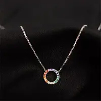 YIRAN Jewelry Ny Utsökt Kreativ Regnbågs Cirkel Godisfärg 925 Sterling Silver Smycken Rund Kristall Nyckelbenskedja Halsband Xl184