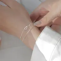 YIRAN Jewelry 925 Sterling Silver Dubbla Lager Hjärta Berlock Armband & Armring För Kvinnor Flickor Elegant Födelsedag Bröllopsfest Sl001