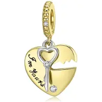 YIRAN Jewelry Hjärtslott Nyckel S925 Sterling Silver Hänge Alla hjärtans dag Present Armband DIY Tillbehör Pärlbeklädd beige