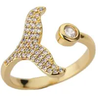 YIRAN Jewelry Zirkon Guld Sjöjungfru Ring För Kvinnor Öppen Justerbar Fiskstjärt Fisk Våg Kristall Ring Bröllop Förlovningsring Dam Smycke Present gyllene