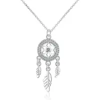 YIRAN Jewelry Klassisk Retro Drömfångare Justerbar 925 Sterling Silver Fjäder Smycke Hänge Halsband För Kvinnor Flickor Modeaccessoarer white