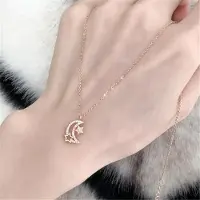 YIRAN Jewelry Mode Länkkedja Choker Halsband För Kvinnor Flickor 925 Silver Stjärna Måne Hängen Statement Smycken Dz608 gray
