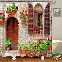 Household supplies MH Duschdraperier med lantlig trädgårdsscen Gatsten Hus 3d Badrumsgardin Vattentätt Tyg Dekoration 180*240cm Gardin W120xH180cm