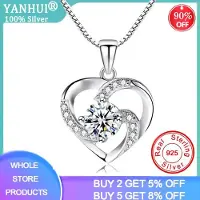 YIRAN Jewelry Original Massiv 925 Silver Kedja Choker Halsband Lyx Kristall CZ Kärlekshjärta Hänge Halsband Kvinnor Fest Smycken Gåvor 40cm vit