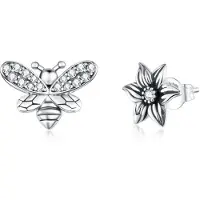 YIRAN Jewelry Bamoer 925 Sterling Silver Örhängen För Kvinnor Bin Och Retro Blomma Öronhakar Kvinnlig Anti -Allergi Gåvor För Tjej Sce884