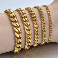 YIRAN Jewelry Dambarmband Herrarmband Rostfritt Stål Kubansk Länk Kedjearmband Guld Silver Färg Mode Grossist Dropshipping Smycken Kbb10 beige