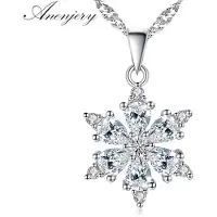 YIRAN Jewelry 925 Sterlingsilver Smycken Aaa Zirkon Snöflinga Hänge Halsband För Kvinnor Gåva Kedja Choker Collares S -N134