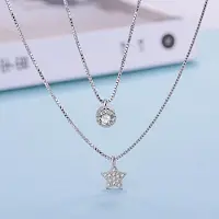YIRAN Jewelry Dubbellager Zirkonia Stjärna 925 Sterling Silver Halsband För Kvinnor Kort Kedja Choker Gåva S -N390 gray
