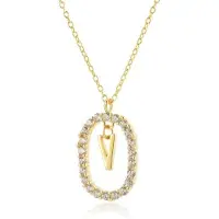 YIRAN Jewelry 925 Sterling Silver Guld 26 Bokstäver A -Z Alfabet Initial Lång Halsband Ovaler Lyxsmycken Kristall Cz Choker beige