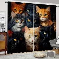 Yiran Furniture 2 st Rustika Djur Katt Tryck Halvmörkläggningsgardiner Trendiga Gardiner För Sovrum Kontor Kök Vardagsrum Arbetsrum Hem 2x50W100H(CM)&hook