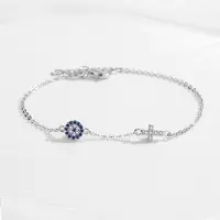 YIRAN Jewelry Kaletine Charm Blått Onda Ögat Kors Armband 925 Sterlingsilver Små Armband För Kvinnor Hamsa Lycka Cz Smycken white