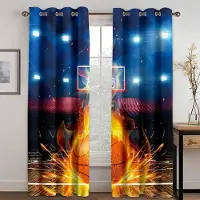 Yiran Furniture Eld Basketbollplan Sport Pojke Fri Frakt Fönstergardiner För Vardagsrum Barn Sovrum Badrum Kök Dörr Heminredning 2 st W65X60H(cm)X2Pcs&Grommet Top