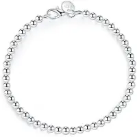 YIRAN Jewelry 100 % 925 Solid Äkta Sterling Silver Mode 4mm Pärlor Kedja Armband För Kvinnor 20cm För Tonårsflickor Dam Present Kvinnor Fina Smycken silver