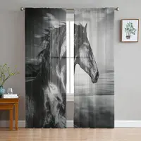 Yiran Furniture Löpande Galopperande Häst Brun Djur Tyll Skira Fönstergardiner för Vardagsrum Sovrum Modern Voile Organza Gardiner Draperier W135 x H115cm x1&Grommet Top