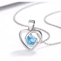 YIRAN Jewelry Sterling Silver S925 Hjärtformat Modehänge Naturlig Kristall Zirkon Damklavikel Kort Halsband blå