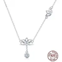YIRAN Jewelry Eleganta halsband med hängen i form av lotusblommor i 100 % 925 sterlingsilver för kvinnor, klara kubiska zirkoniahalsband, smycken Bsn012
