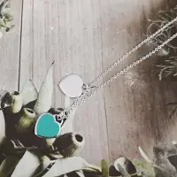 YIRAN Jewelry Ms S925 Rent Silver Blå Klassisk Rosa Emalj Dubbel Hjärtformad Halsbandshänge Dam Alla Hjärtans Dag Presenter