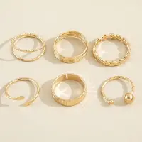 YIRAN Jewelry Delysia King 6 st / Set Enkelt Och Oregelbundet Metalllindningskombination Mode Ring Set gyllene