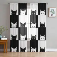 Household supplies MH Geometriska Svartvita Rutiga Katt Skira Gardiner för Vardagsrumsdekoration Fönstergardiner Kök Tyll Voile Organza Gardiner W135 x H137cm x1
