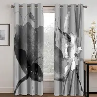Household supplies MH 2 st Röda Storbladiga Blommor Tunna Polyester Halvskuggande Gardiner för Vardagsrum Fönsterbehandlingar Öljetter Draperier Fri Frakt Small2x25W60H(CM)&Hook
