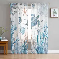 Household supplies MH Havskorall Sköldpadda Sjöstjärna Genomskinliga Gardiner för Vardagsrumsinredning Fönstergardiner för Kök Tyll Voile Organza Gardiner W135 x H115cm x1