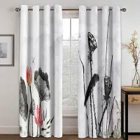 Household supplies MH 2 st Röda Storbladiga Blommor Tunna Polyester Halvskuggande Gardiner för Vardagsrum Fönsterbehandlingar Öljetter Draperier Fri Frakt Small2x25W60H(CM)&Hook