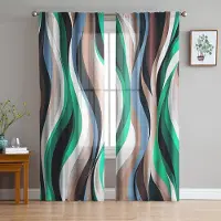 Household supplies MH Abstrakta Gradientlinjer Färgblock Gröna Skira Gardiner för Vardagsrumsdekoration Fönstergardiner Kök Tyll Voilegardiner W135 x H115cm x1
