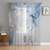 Yiran Furniture Marmor Turkos Rosa Genomskinliga Gardiner för Vardagsrumsinredning Fönstergardiner för Kök Tüll Voile Organza Gardiner W135 x H115cm x1&Grommet Top