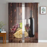 Household supplies MH Rött vin Ost Träbräda Vinglas Skira gardiner för vardagsrumsdekoration Fönstergardiner Kök Tyll Voilegardiner W135 x H160cm x1