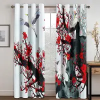 Household supplies MH 2 st Röda Storbladiga Blommor Tunna Polyester Halvskuggande Gardiner för Vardagsrum Fönsterbehandlingar Öljetter Draperier Fri Frakt Small2x25W60H(CM)&Hook