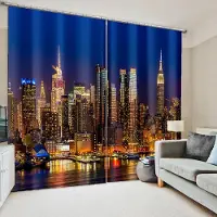 Household supplies MH Moderna Mörkläggningsgardinpaneler med Nattvy över New York City - Neonskyskrapor Ljusfiltrerande Draperier med Kanal för Gardinstång för Vardagsrum 50W160H(CM)x2Panel&Grommet Top