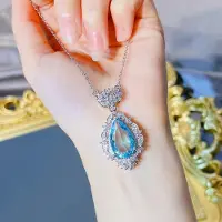 YIRAN Jewelry Äkta 925 Sterlingsilver Safir Hänge För Kvinnor Trendigt 45cm Safir Halsband Smycken Kvinnliga Naszyjnik Hängen blå