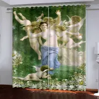Yiran Furniture Europeisk Klassisk Figurmålning Guld Tunn Mörkare Rullgardiner för Sovrum Vardagsrum Kök Dörr Heminredning 2st W50 X H130(CM)X2&Grommet Top