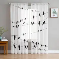 Household supplies MH Djur Fågel Tråd Svartvitt Skira Gardiner för Vardagsrumsdekoration Fönstergardiner Kök Tyll Voile Organza Gardiner W135 x H115cm x1 white