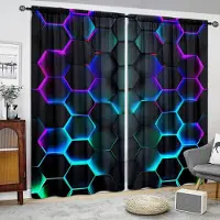 Household supplies MH Futurism Hexagonal Konst Tryckt Gardin för Heminredning - Stångficka Fönsterbehandling för Sovrum, Kök, Vardagsrum 107cmX213cm X 2pcs