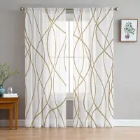 Household supplies MH Bruna Vridna Linjer Modern Konst Skira Gardiner för Vardagsrumsdekoration Fönstergardiner Kök Tyll Voile Organza Gardiner W135 x H160cm x1