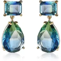 YIRAN Jewelry Lyxiga Blågröna Vattendropps Zirkon Örhängen Mode Weomen Bröllopssmycken Långa Hängande Kristallsten Örhängen För Kvinnor
