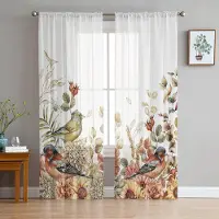 Yiran Furniture Löv i lantlig stil Rödbröst Skira gardiner för Sovrum Vardagsrum Dekoration Fönstergardin Kök Tyll Voile Organza Draperier W135 x H115cm x1&Rod Pocket