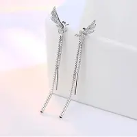 YIRAN Jewelry 925 Sterling Silver Eleganta Änglavinge Fjäder Lång Tofs Örhängen Kristall Zirkon Öronsmycken För Kvinnor S -E223