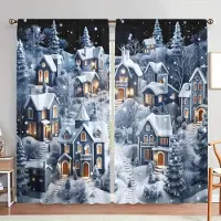 Household supplies MH 2 st Julnattscen av Is och Snöby Tryckt Gardin för Heminredning - Stångficka Fönsterbehandling för Sovrum 76cmX165cm X 2pcs