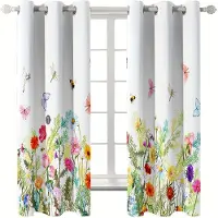 Yiran Furniture 2 st 3D Digitaltryckta Retro Blå Trädgårdsblommor Digitaltryckta Gardiner Vardagsrumsgardiner Öljetter Toppgardiner Vardagsrum 2x50W100H(CM)&hook