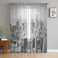 Household supplies MH Grå New York City Skira Voilgardiner Fönsterbehandling för Kök Vardagsrum Sovrum Dekoration Moderna Tyllgardiner 1 PCS W100XH250cm&Rod Pocket