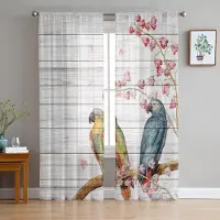 Yiran Furniture Sommar Tropisk Växt Papegoja Skira Gardiner för Vardagsrumsdekoration Fönstergardiner för Kök Tyll Voile Organza Gardiner W135 x H115cm x1&Rod Pocket