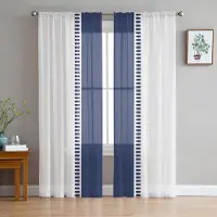 Household supplies MH Blå Ränder Textur Vita Skira Gardiner för Vardagsrumsdekoration Fönstergardiner för Kök Tyll Voile Organza Gardiner W135 x H115cm x1